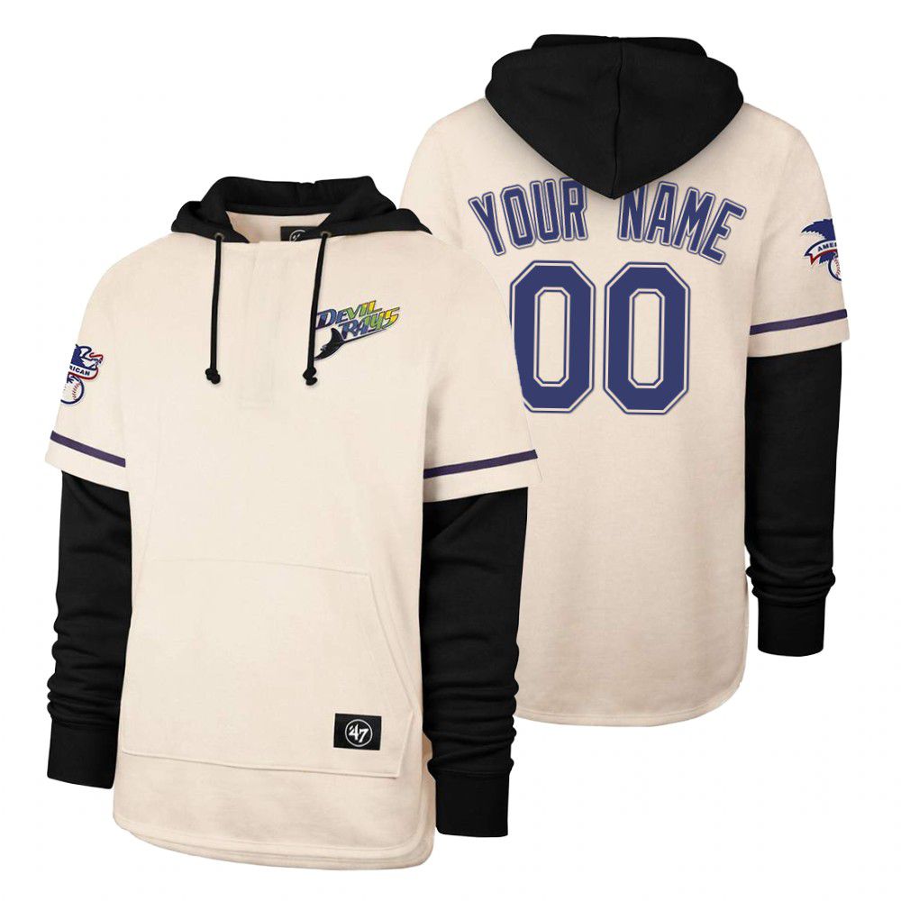 Men Tampa Bay Rays #00 Your name Cream 2021 Pullover Hoodie MLB Jersey